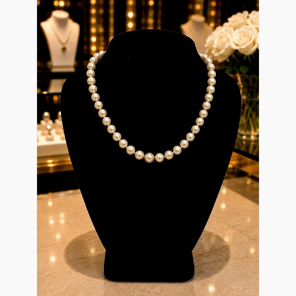 Vintage Carolee 16" Faux Pearl Necklace Hand Knotted Gold Tone Signed Clasp